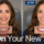 a side. by side before and after of a woman smiling after her new teeth
